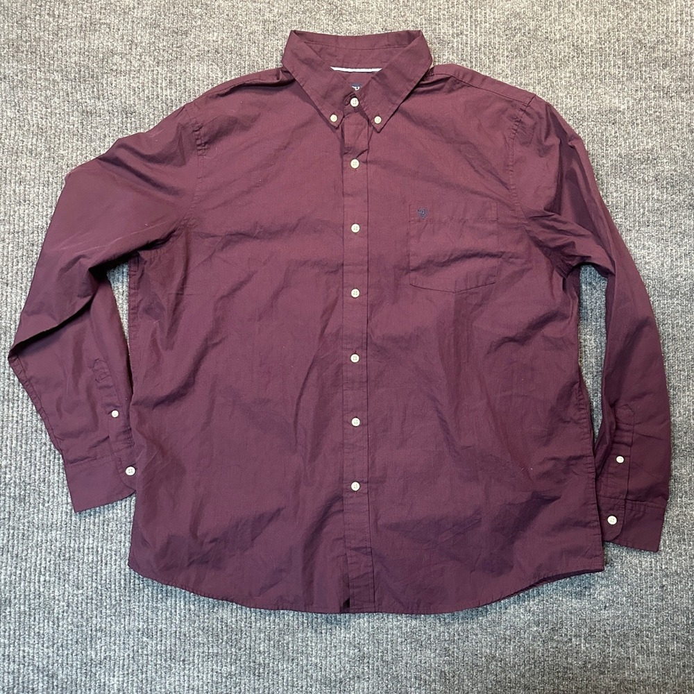 Chaps Easy Care Button Down Shirt XXL Burgundy Solid Long Sleeve Cotton Blend